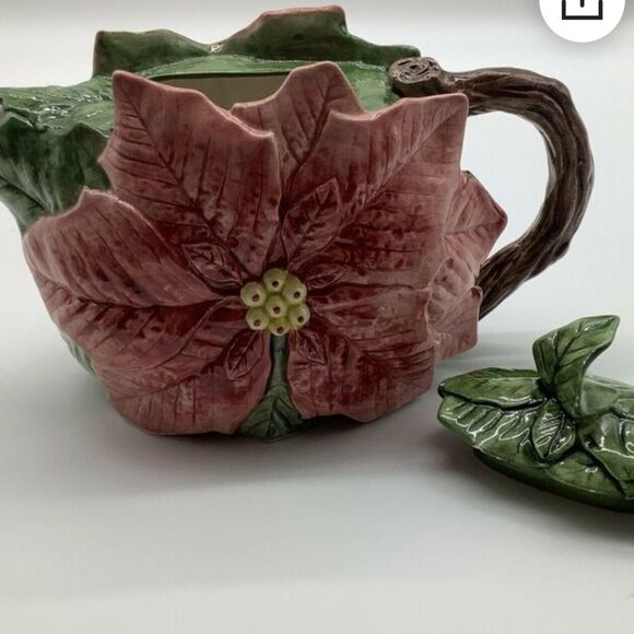 COPY - Omnibus Poinsettia Teapot from Fitz and Floyd tea pot discontinued rare … - Picture 8 of 10